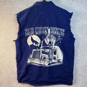 Coast Trucker Shirt Men's Large Bad Moon Rising Howling Wolf Rig Cut Off Button
